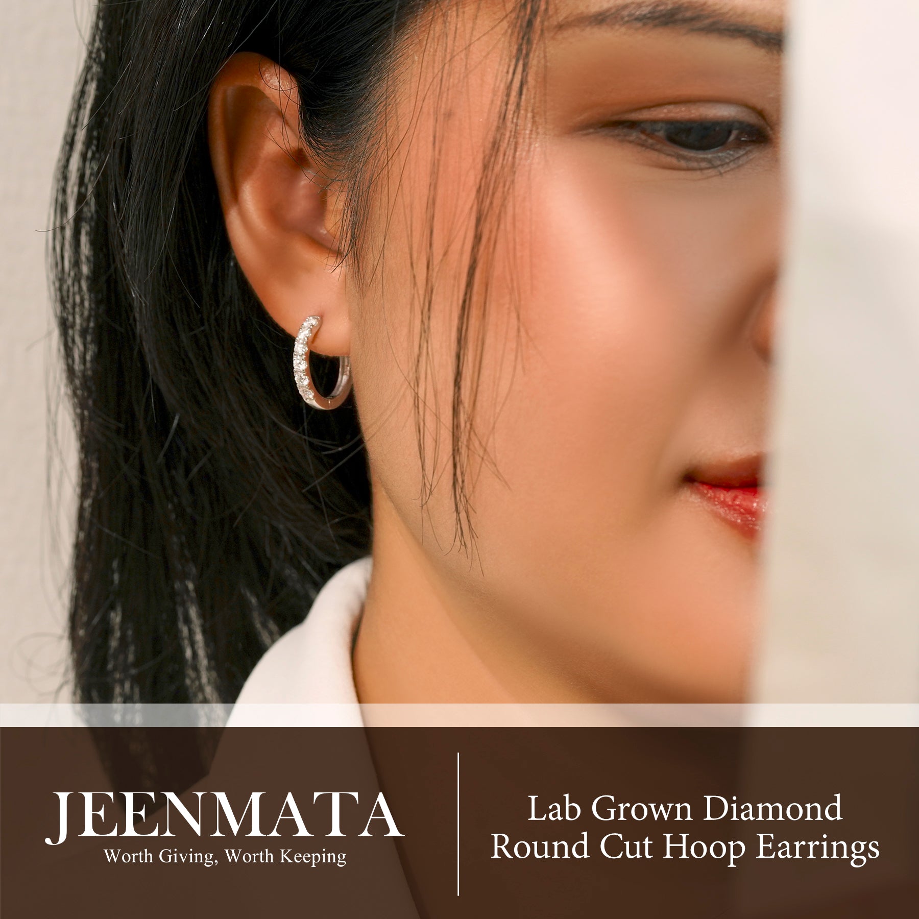JeenMata Lab Grown Diamond Hoop Earrings - Round Cut Classic Hoop Earrings for Everyday Jewelry - White Gold Plating