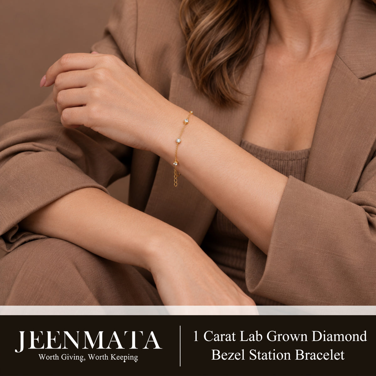 JeenMata 1 Carat Lab Grown Diamond Bezel Station Bracelets - Elegant Gift Jewelry Bracelet in 18K Yellow Gold Plating Gift for Women, Girlfriend