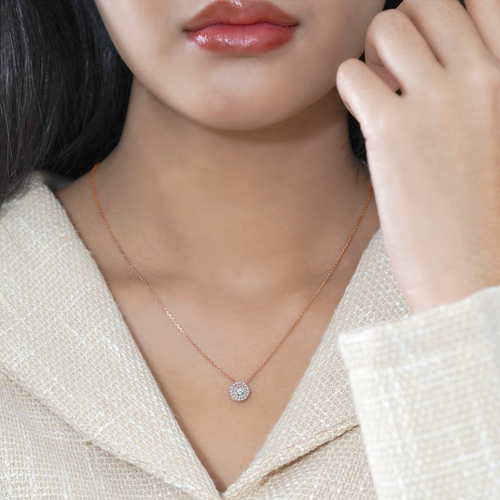 Certified 1 Carat Round Cut Lab Grown Diamond Double Halo Pendant Necklace
