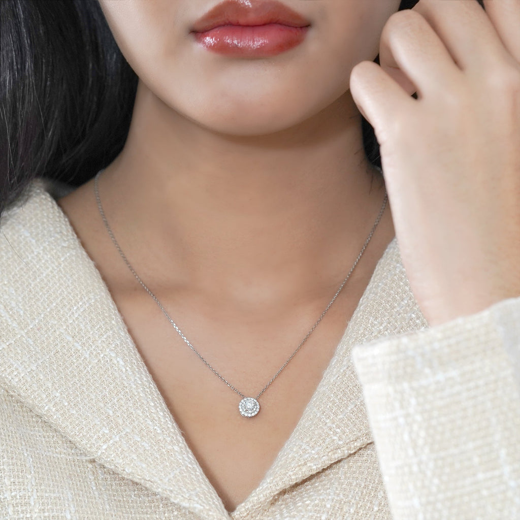Certified 1 Carat Round Cut Lab Grown Diamond Double Halo Pendant Necklace