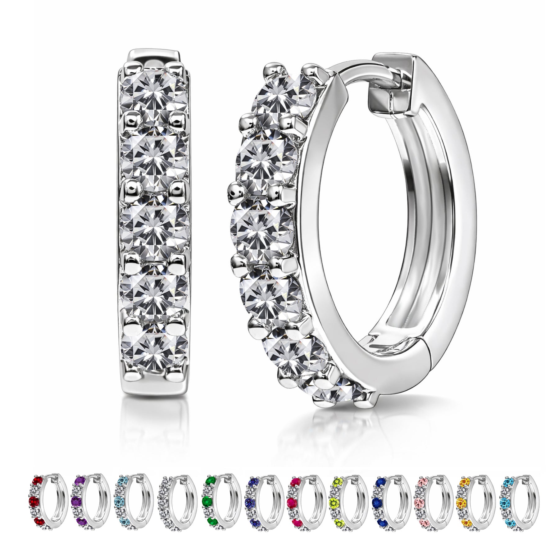 JeenMata 2 Carat April Birthstone - Cubic Zirconia Hoop Earrings - Multicolor Birthstone Earrings in 18K White Gold Plating for Women