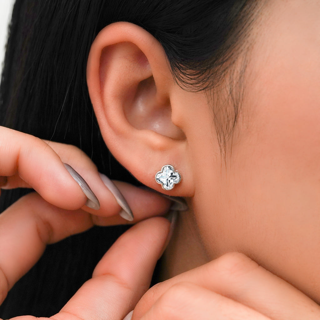 JeenMata 2 Carat Danity Flower Moissanite Stud - Floral Cut Earrings in 18K White Gold Plating for Women