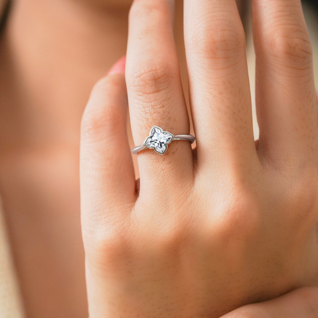 JeenMata 1 Carat Flower Inspired Moissanite Engagement Ring - 18K White Gold Plating Promise Ring for Women