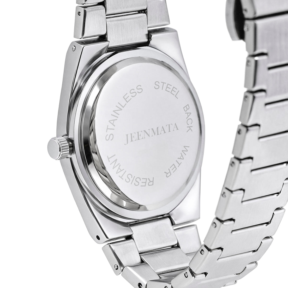 JeenMata Men’s Stainless Steel Integrated Bracelet Watch, Water-Resistant Sunray Blue Dial with Fluted Bezel & Date