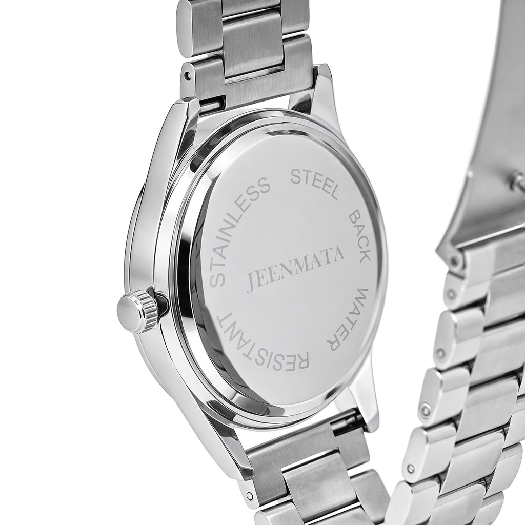 JeenMata Men’s Skeleton Dial Stainless Steel Watch, Water-Resistant Blue Dial with Roman Numerals