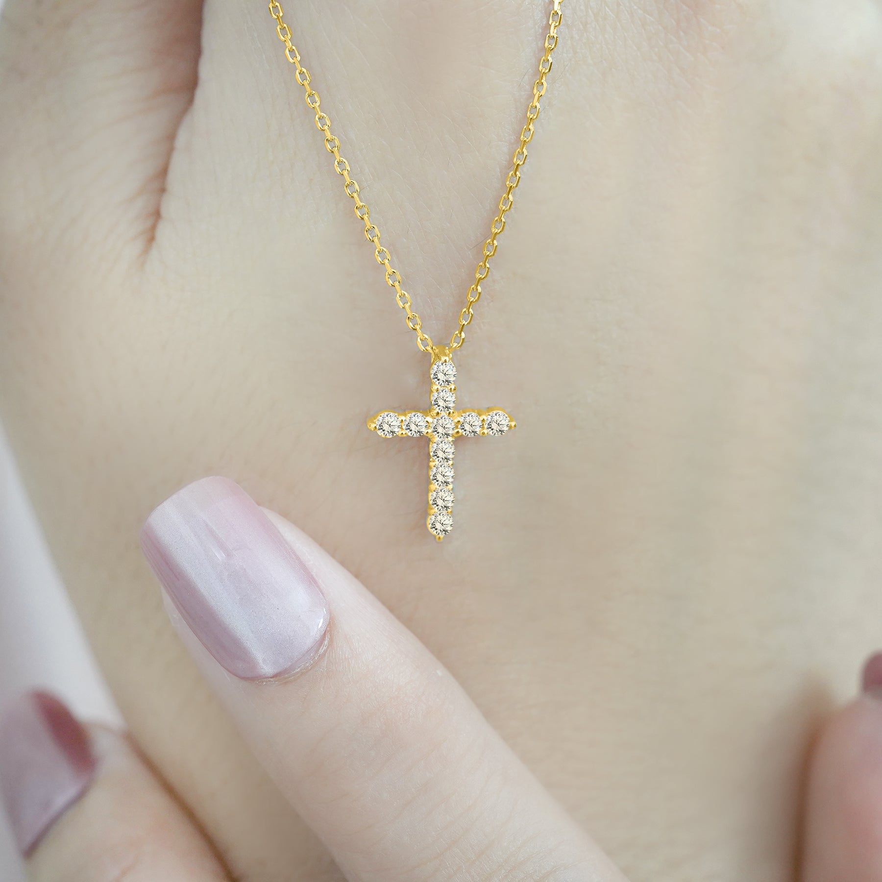 Certified Lab Grown Diamond Cross Pendant Necklace in 18K Rose Gold over Silver