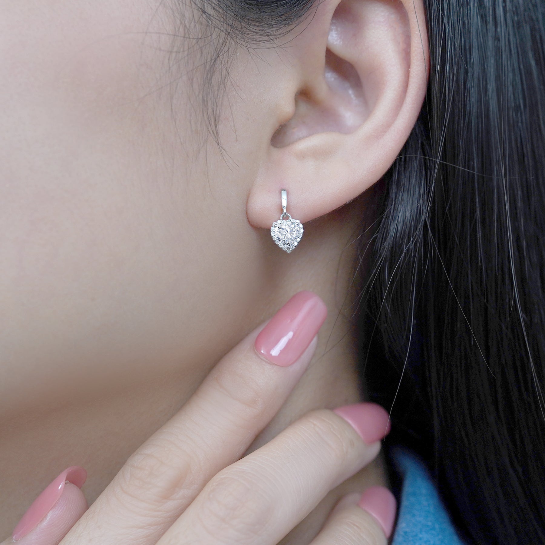 JeenMata Forever Heart 1.25 Carat - Moissanite - April Earrings in 18K White Gold Plating over Silver