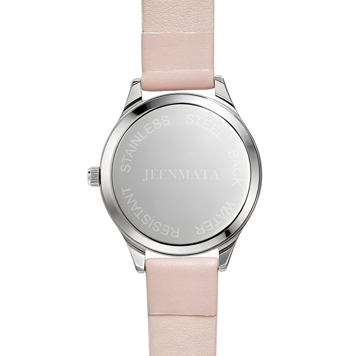 JeenMata Women's Rhinestone Analog Watch - Silver Case with White Dial, Roman Numerals, Water Resistant Soft Pink Strap Wrist Watch