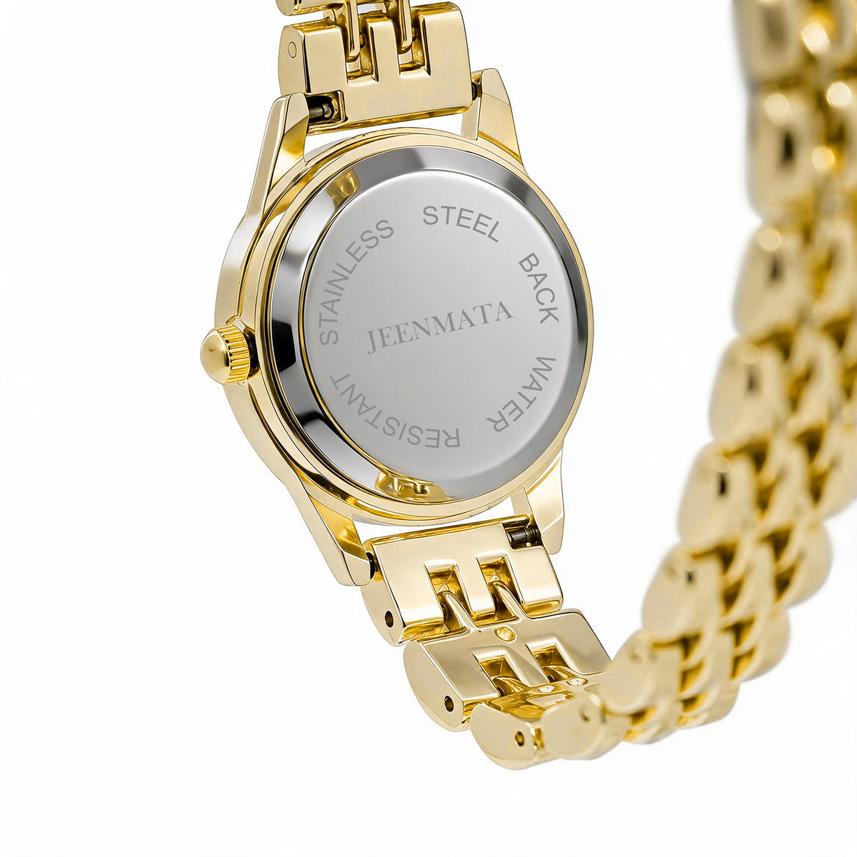 JeenMata Women's All-Gold Classic Watch - Champagne Gold Dial with Crystal Indices, Stainless Steel Bracelet, Water Resistant Quartz Watch
