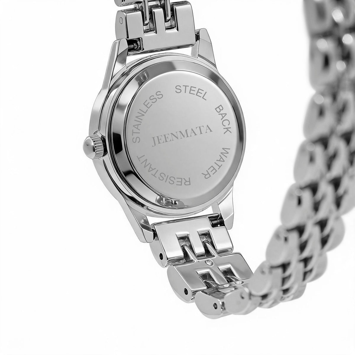 JeenMata Women's Silver & Black Watch - Black Dial with Crystal Markers, Silver Stainless Steel Link Bracelet, Water Resistant Quartz Watch