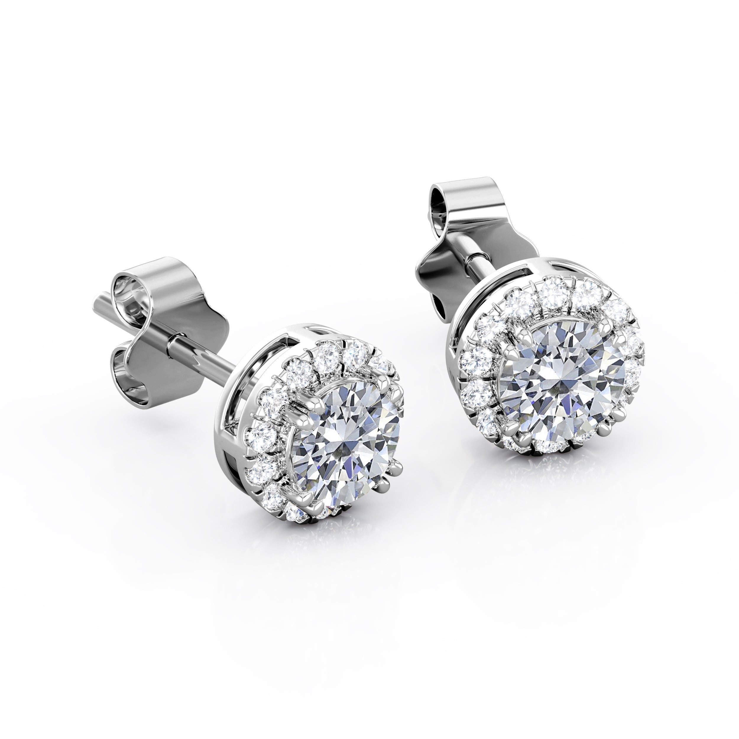 JeenMata 4 Prong Set 1.1 Carat Round Cut Moissanite Halo Stud Earrings in 18K White Gold Plating over Silver