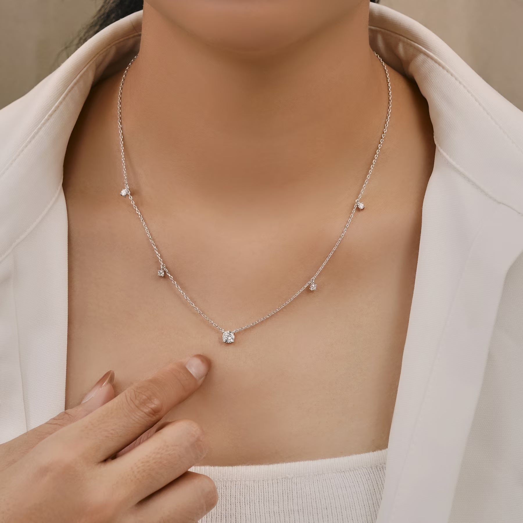 JeenMata 1 Carat Lab Grown Diamond - Round Cut Solitaire Pendant Necklace - Station Drop Solitaire Necklaces in 18K White Gold Plating Jewelry for Women