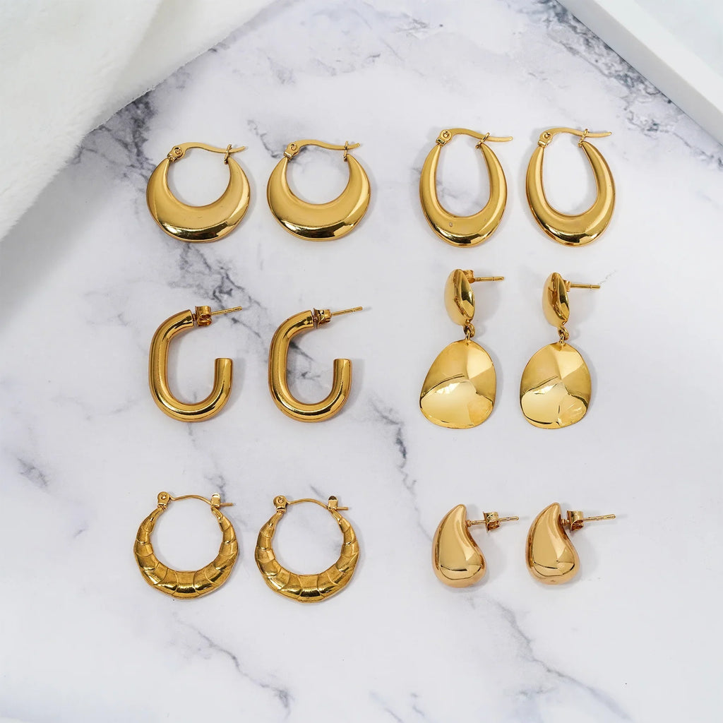 JEENMATA 6 Pairs Fashion MultiPack Earrings Set for Women in Yellow Gold Plating, Hoop Earrings, Chunky, Lightweight Drop Hypoallergenic Earrings Jewelry Gift for Women