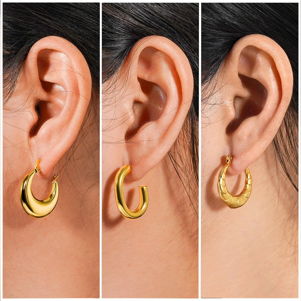 JEENMATA 3 Pairs Fashion MultiPack Earrings Set for Women in Yellow Gold Plating, Hoop Earrings, Chunky, Lightweight Drop Hypoallergenic Earrings Jewelry Gift for Women