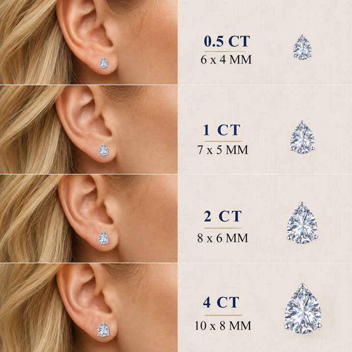 JeenMata 2 Carat Pear Solitaire Moissanite Stud Earrings for Women, Earrings for Men, 18K White Gold Plated, Hypoallergenic Earrings, D VS1, Stud Earring for Woman, Jewelry, Gift, Earrings