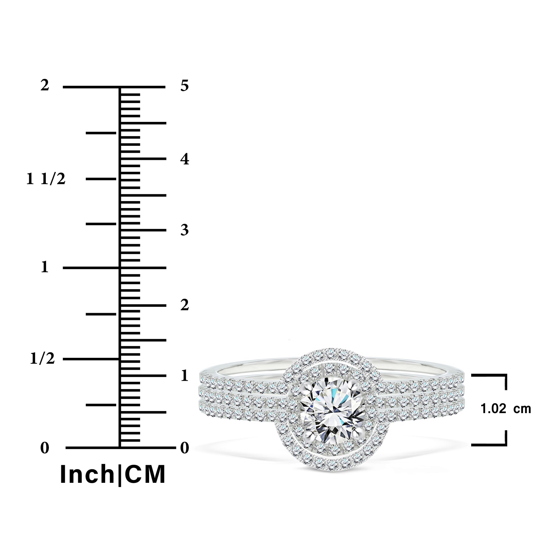JeenMata 1 Carat Lab Grown Diamond Trio Wedding Ring Set - Round Cut Halo Statement Ring in 18K White Gold Plating for Women
