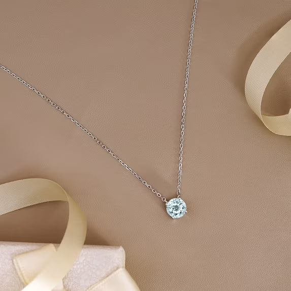 JeenMata 2 Carat March Birthstone Necklace for Women, Aquamarine Solitaire Pendant in 18K White Gold Plated, Birthday Anniversary Wedding Gift for Girlfriend Wife, Her, Woman, Teen