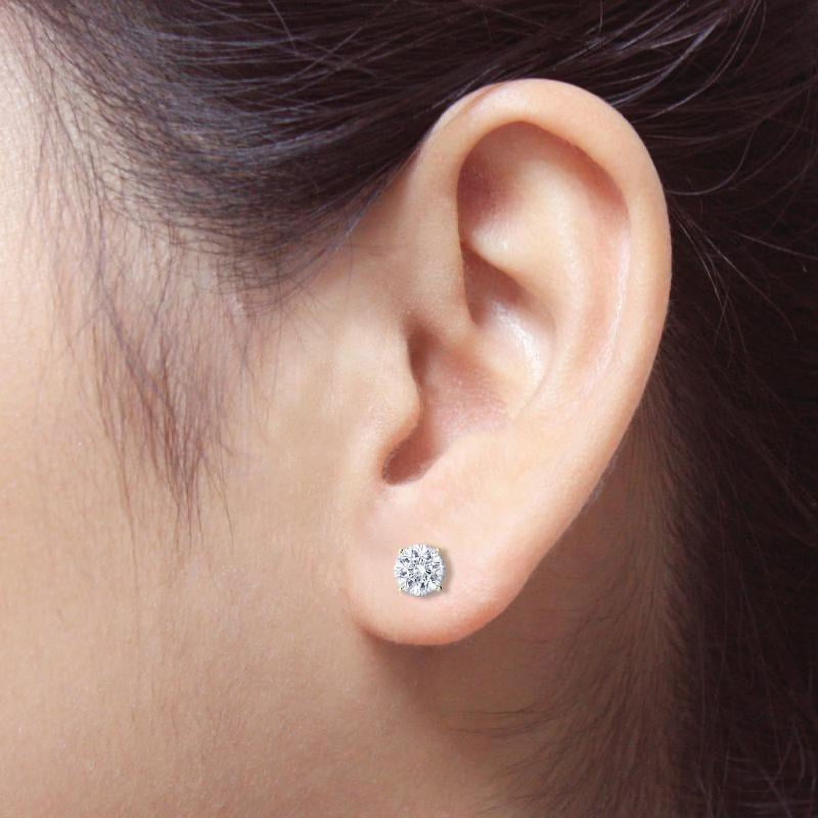 JeenMata 1 Carat Round Shaped Moissanite Solitaire Stud Earrings - 4 Prong - In 18K Yellow Gold Plating Over Silver