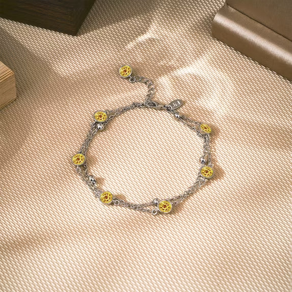 JeenMata 3.5 Carat November Citrine Birthstone Double Layer Bracelet - in White Gold Plating for Women