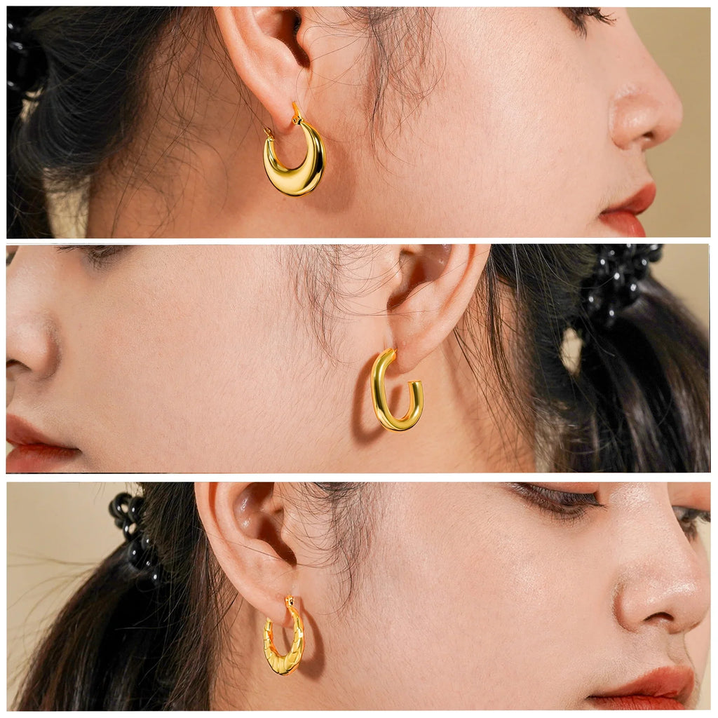 JEENMATA 3 Pairs Fashion MultiPack Earrings Set for Women in Yellow Gold Plating, Hoop Earrings, Chunky, Lightweight Drop Hypoallergenic Earrings Jewelry Gift for Women