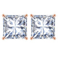 JeenMata 4 Carat Princess Cut Moissanite 4 Prong Solitaire Stud Earrings in 18k White Gold Plating for Women