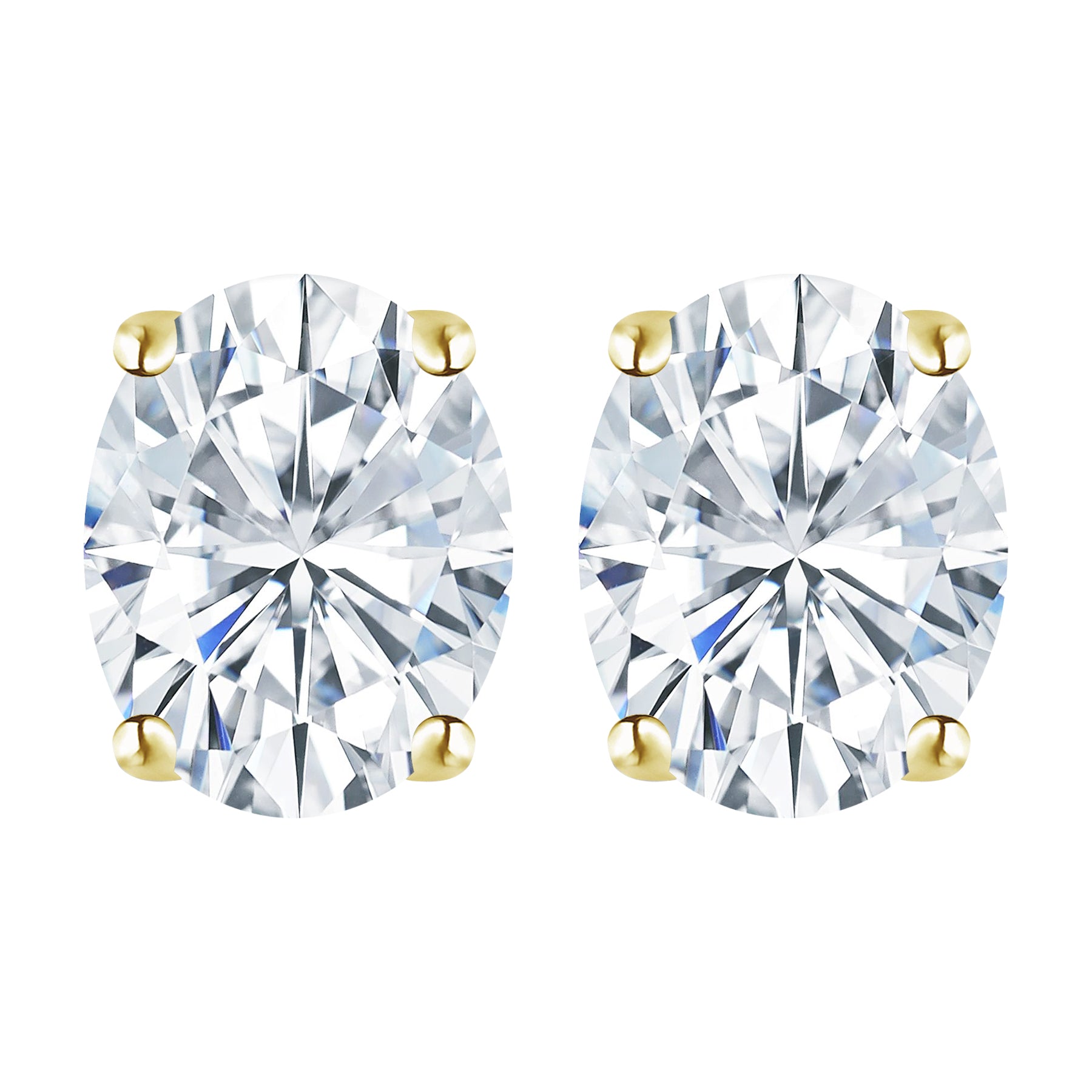 JeenMata 1 Carat Oval Cut Moissanite Solitaire Stud Earrings - 4 Prong - 18K Rose Gold Plating Over Silver