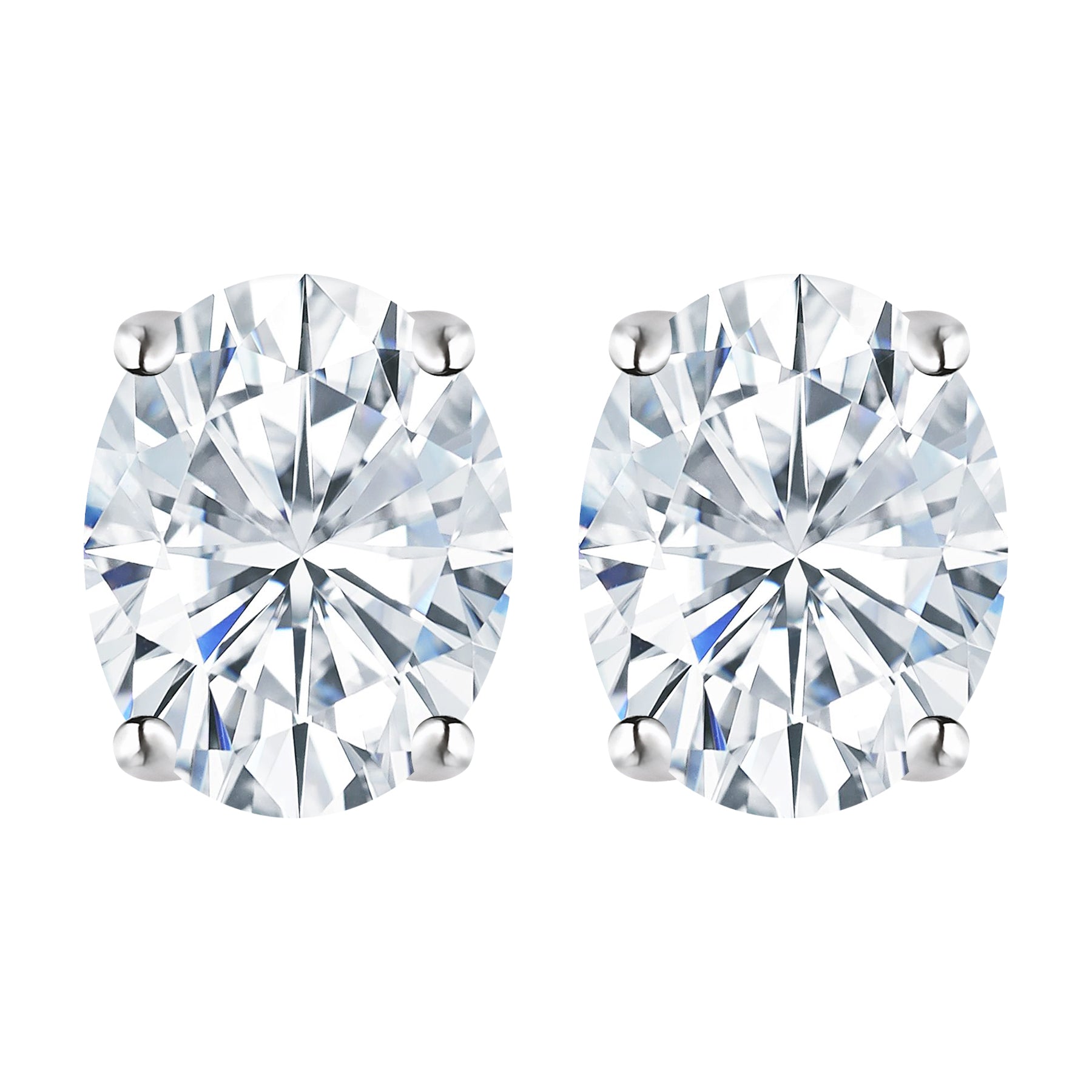 JeenMata 1 Carat Oval Cut Moissanite Solitaire Stud Earrings - 4 Prong - 18K Rose Gold Plating Over Silver