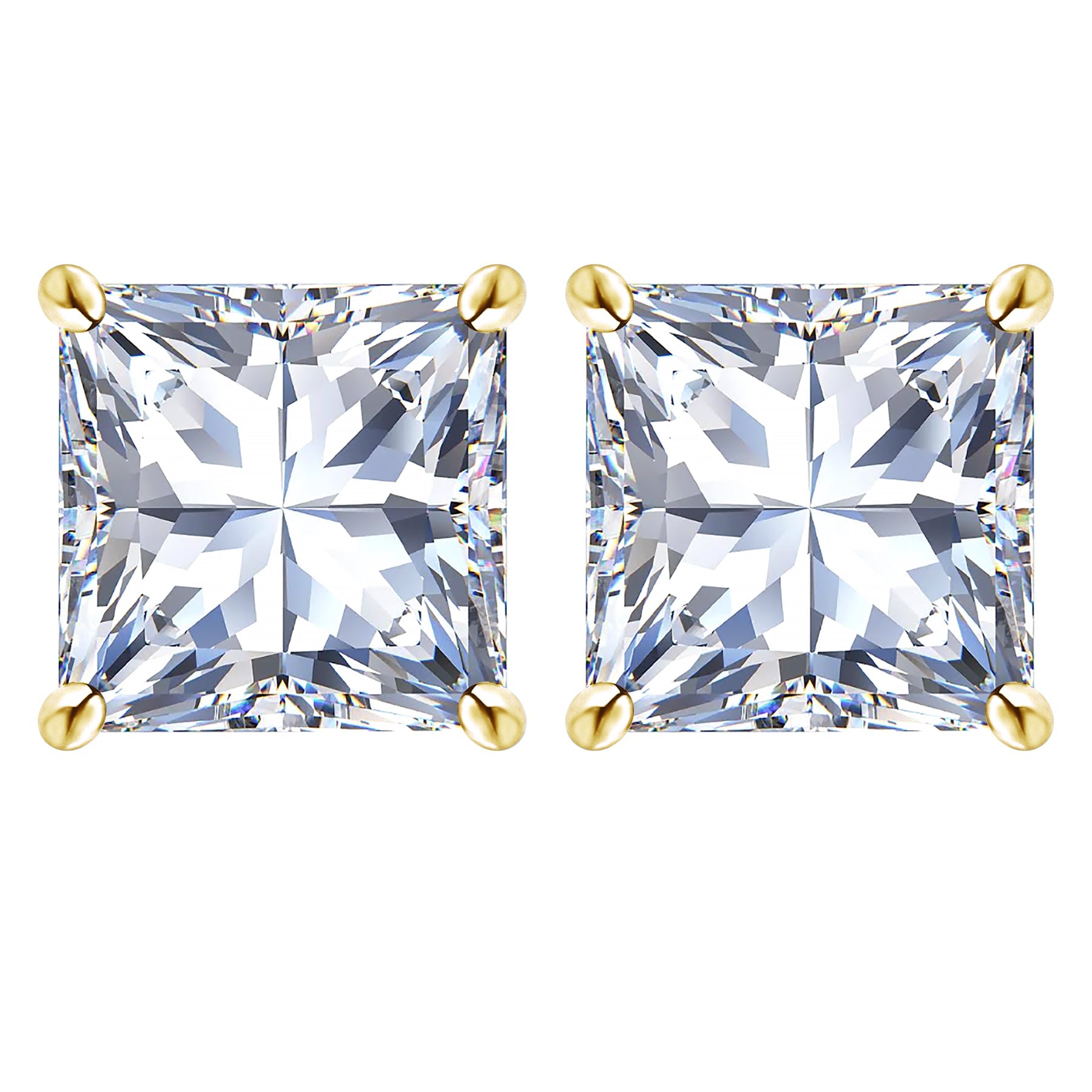 4 Carat Princess Cut Moissanite 4 Prong Solitaire Stud Earrings In 18K Rose Gold Plating Over Silver