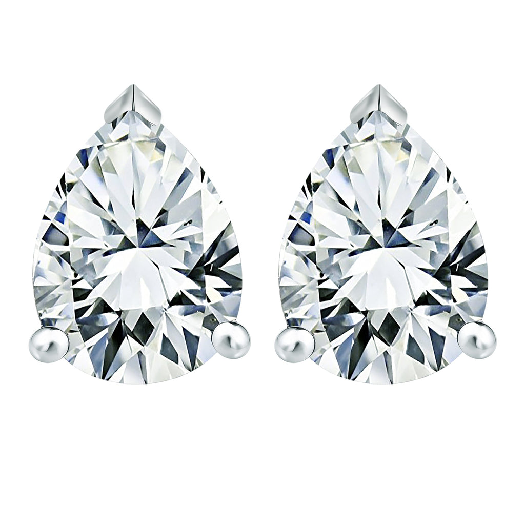 4 Carat Pear Cut Moissanite Minimalist Solitaire Stud Earrings In 18K White Gold Plating Over Silver