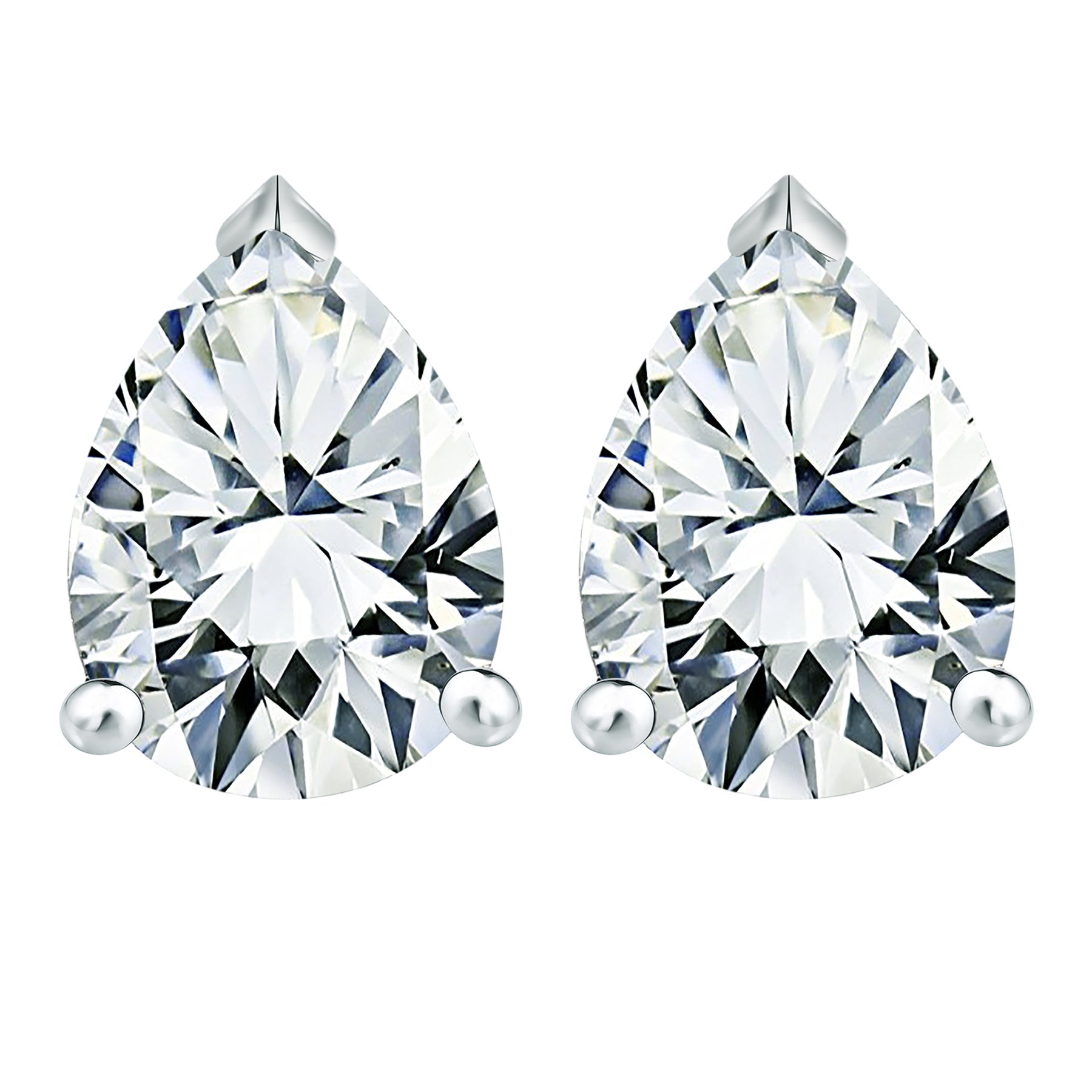 4 Carat Pear Cut Moissanite Minimalist Solitaire Stud Earrings In 18K White Gold Plating Over Silver
