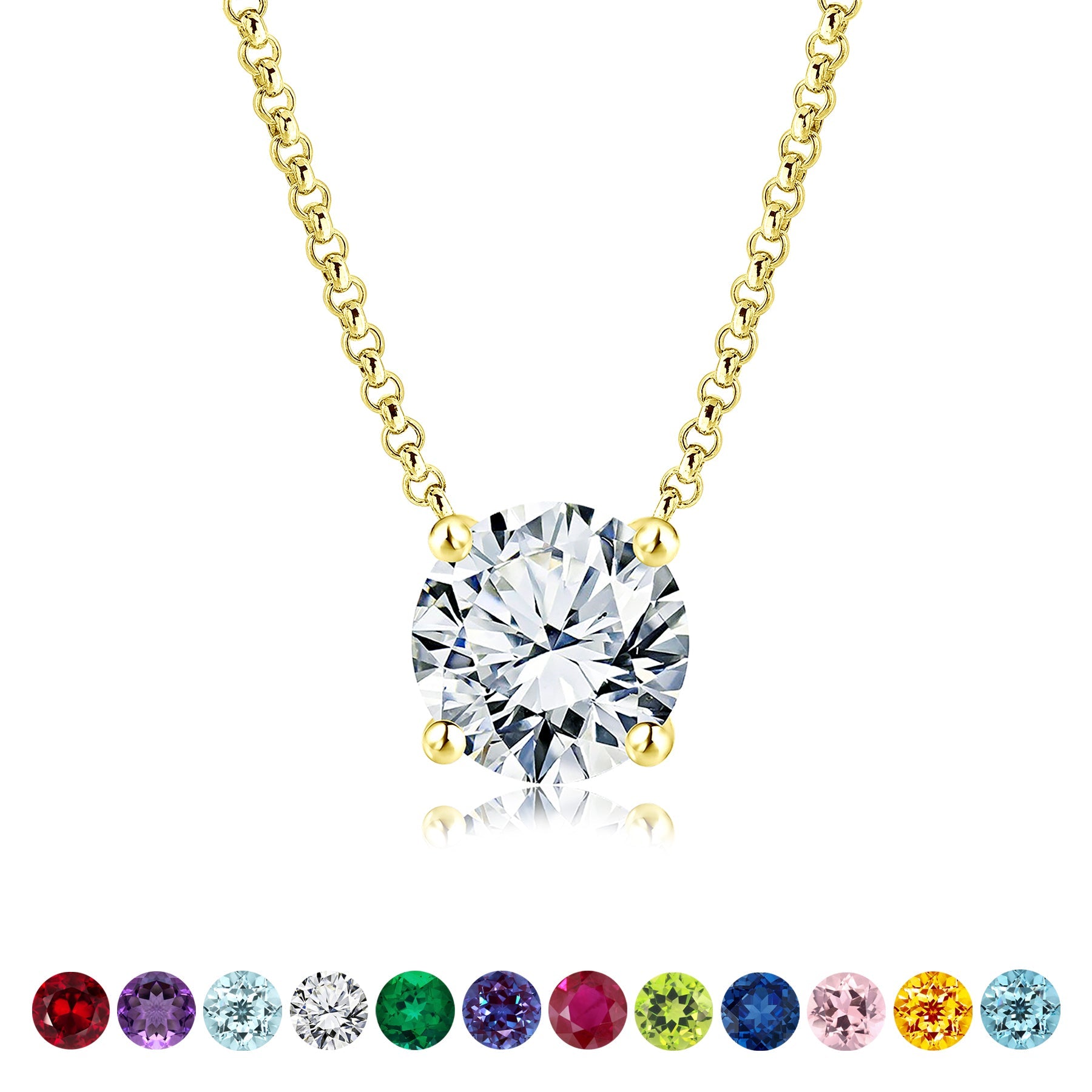JeenMata 1 Carat Moissanite - April Birthstone Solitaire Pendant Necklace in 18K Yellow Gold over Silver, Female, Adult