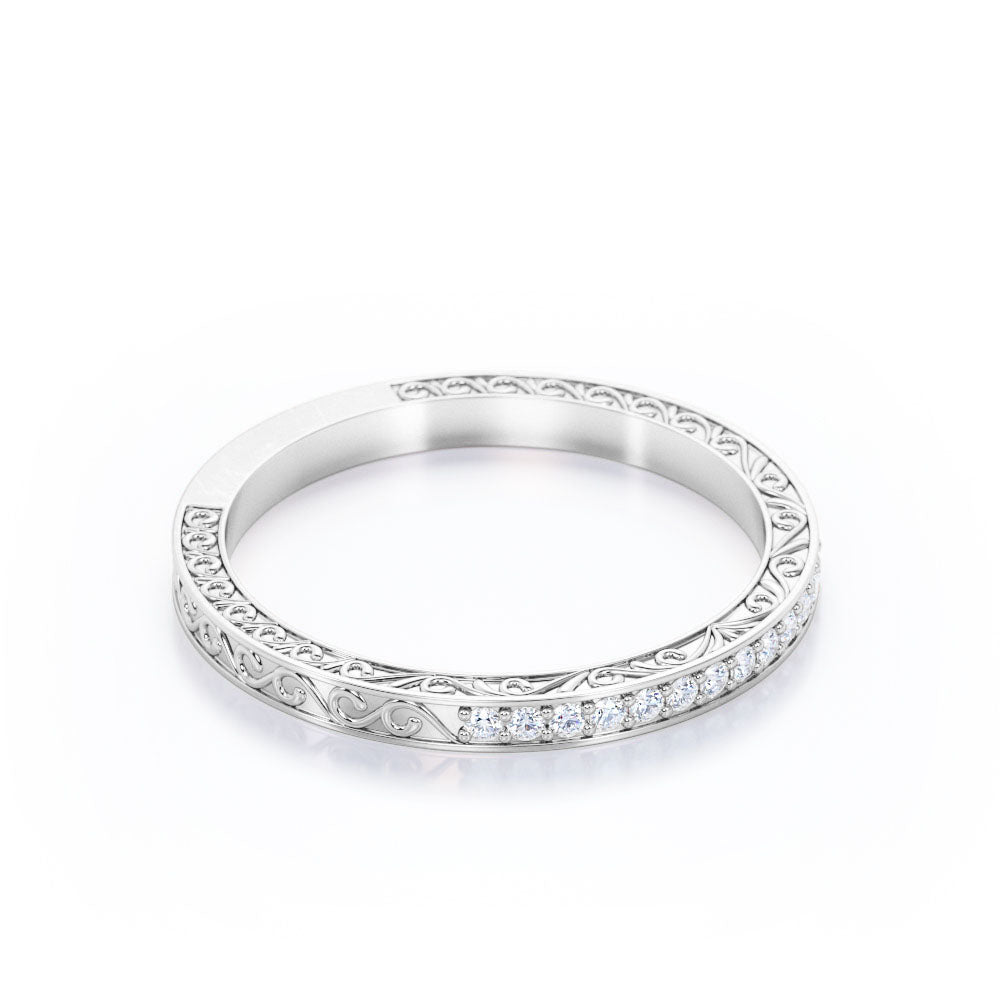 JeenMata Art-Deco 0.25 Carat April Birthstone Victorian Style Round Cut Wedding Band in 18K White Gold Plating for Women