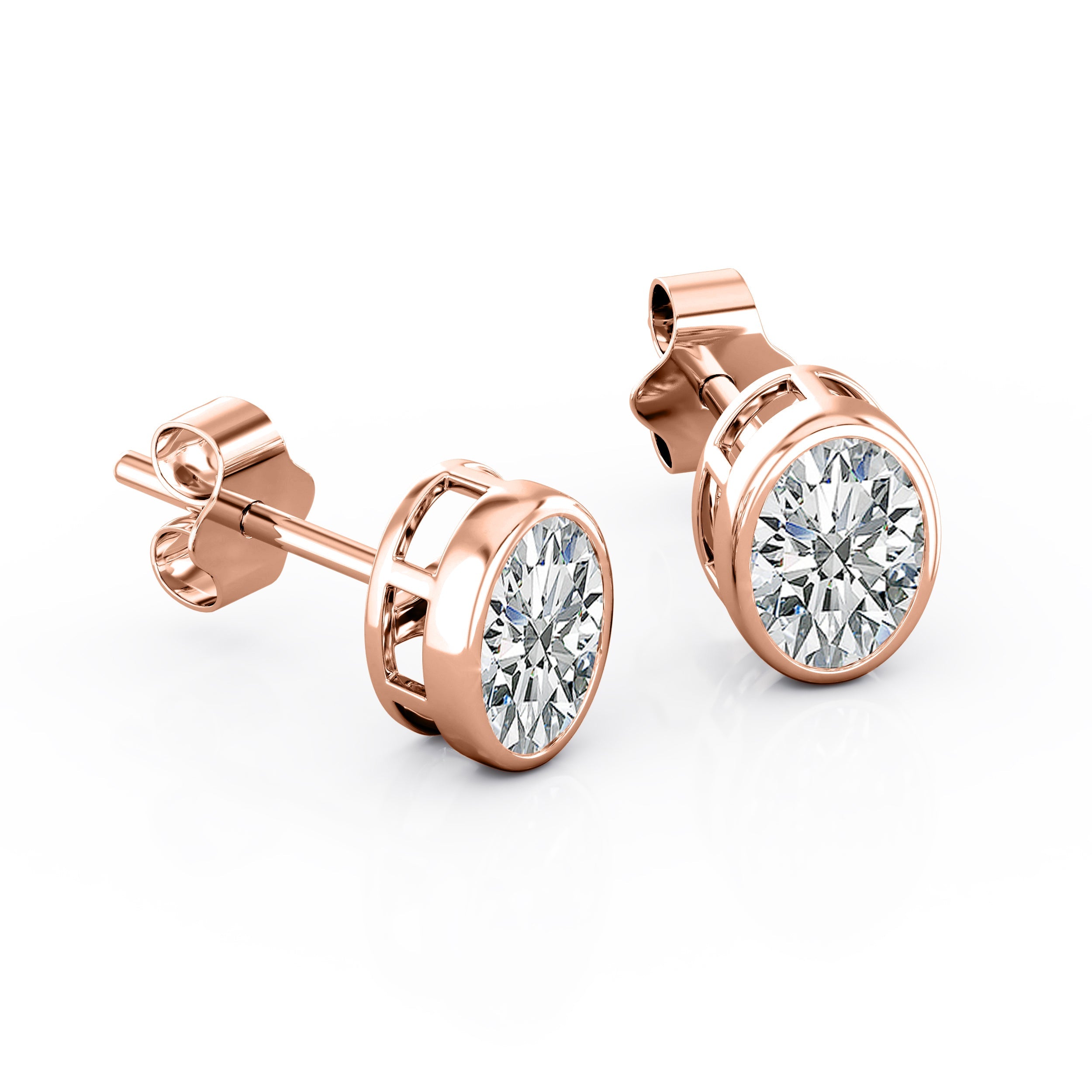 JeenMata Bezel Set 1 Carat Oval Shaped Moissanite Solitaire Stud Earrings In 18K White Gold Plating Over Silver