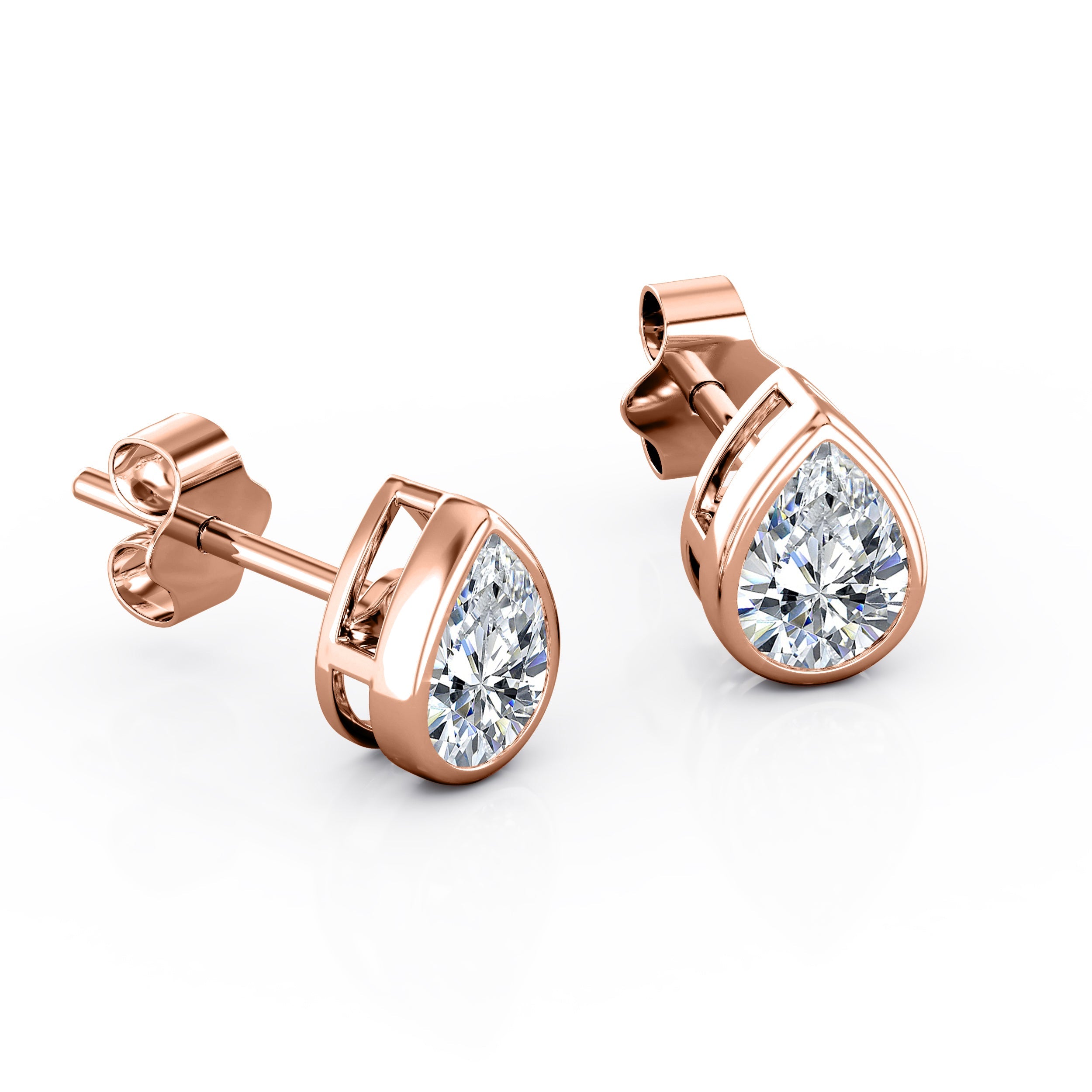 JeenMata Bezel Set 1 Carat Pear Shaped Moissanite Solitaire Stud Earrings In 18K White Gold Plating Over Silver