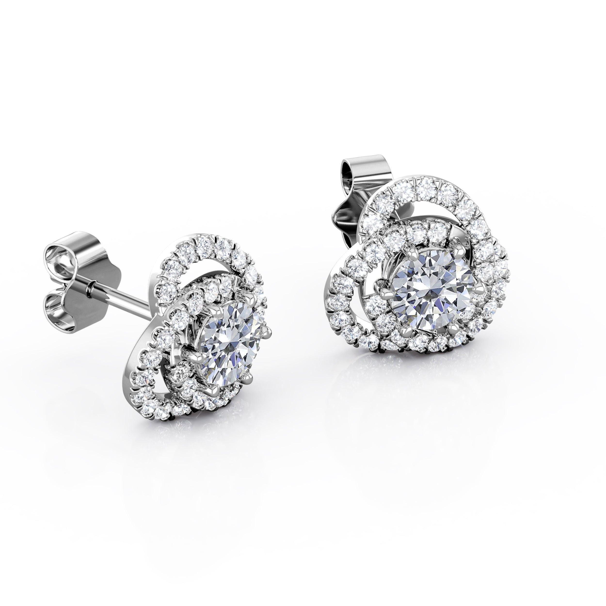 Flower Knot 0.70 Carat Round Cut Certified Moissanite and Diamond French Pave Ear Studs in Rose Gold
