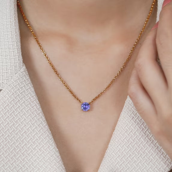 JeenMata 1.75 Carat Purple Sapphire - September Birthstone Solitaire Pendant Necklace in 18K Yellow Gold Plated, Female, Adult