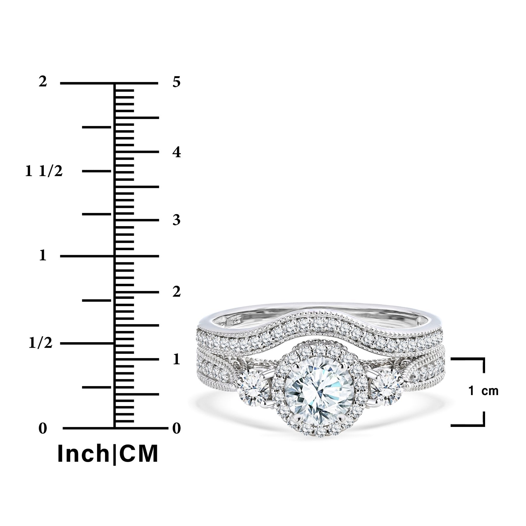 JeenMata 2 Carat Moissanite Wedding Ring Set - Round Cut Vintage Design Halo Bridal Set in 18K White Gold Plating for Women