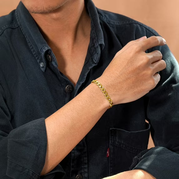 JeenMata 6 mm Flat Curb Chain Bracelet - Minimalist Bracelet - Gift for Husband in Yellow