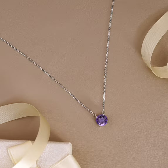 JeenMata 2 Carat February Birthstone Necklace for Women, Amethyst Solitaire Pendant in 18K White Gold Plated, Birthday Anniversary Wedding Gift for Girlfriend Wife, Her, Woman, Teen