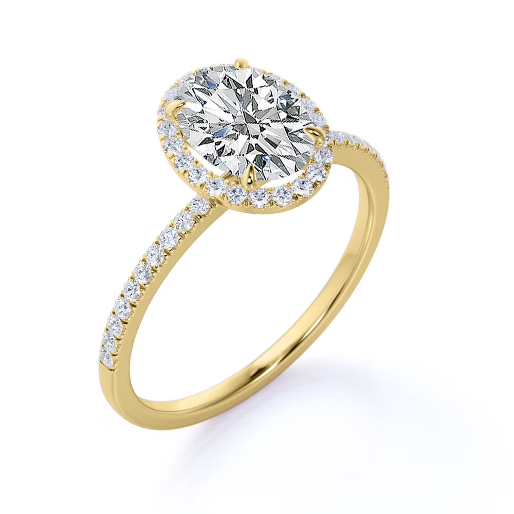 JeenMata 1.5 Carat Oval Cut Moissanite Engagement Ring - Bridal Set - Halo Ring - Handmade Ring - 18k Yellow Gold Plating for Women