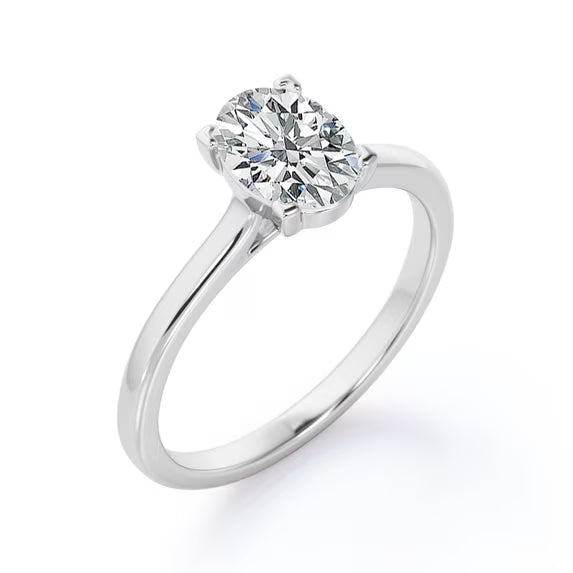 JeenMata Enchanting Prong 2 Carat Oval Cut Solitaire Engagement Ring in 18K White Gold Plating for Women