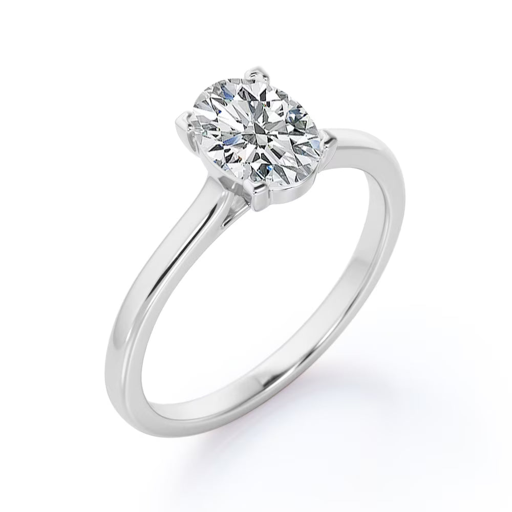 JeenMata Enchanting Prong 4 Carat Oval Cut Solitaire Engagement Ring in 18K White Gold Plating for Women