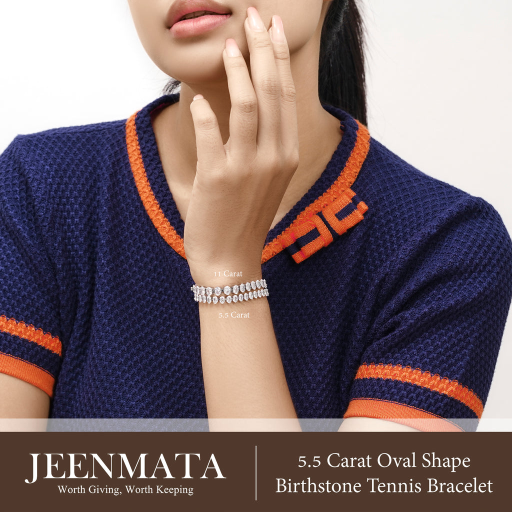 JeenMata 5.5 Carat January Garnet - Oval Cut Birthstone Tennis Bracelet Eternity Design - White Gold Plating, Female, Adult