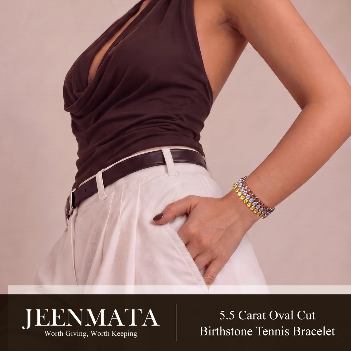 JeenMata 5.5 Carat Black Cubic Zirconia - Oval Cut Birthstone Tennis Bracelet Eternity Design - White Gold Plating, Female, Adult