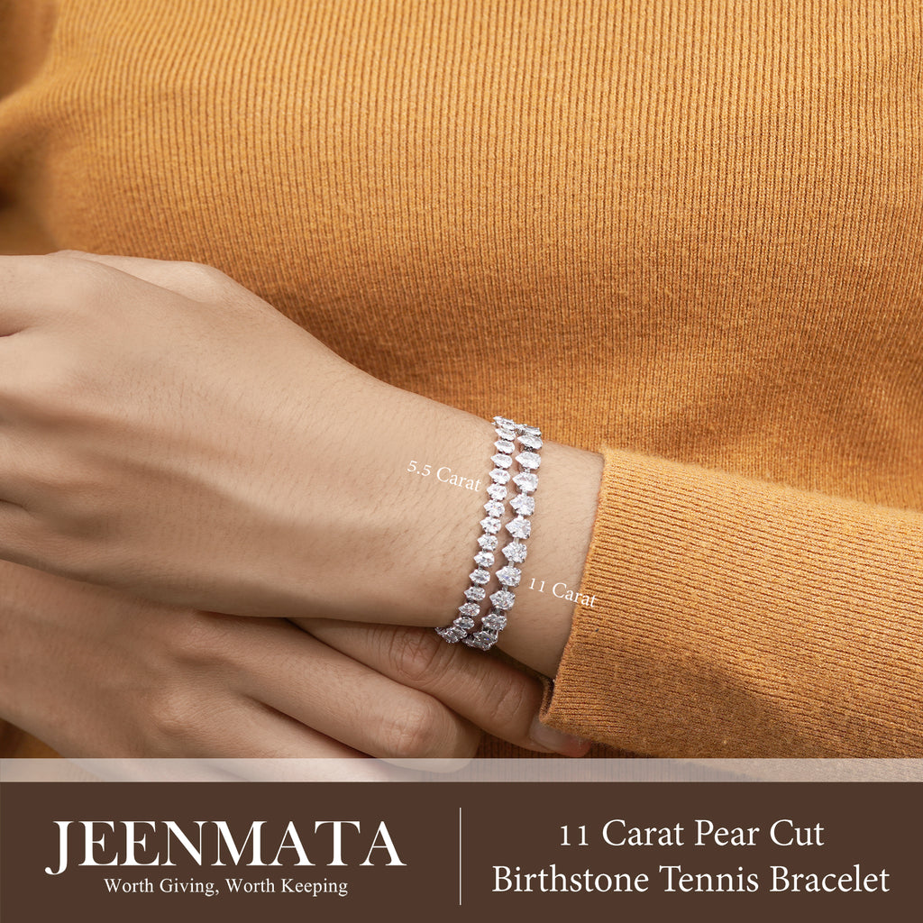JeenMata 5.5 Carat January Garnet - Pear Cut Birthstone Tennis Bracelet Eternity Design - White Gold Plating, Female, Adult