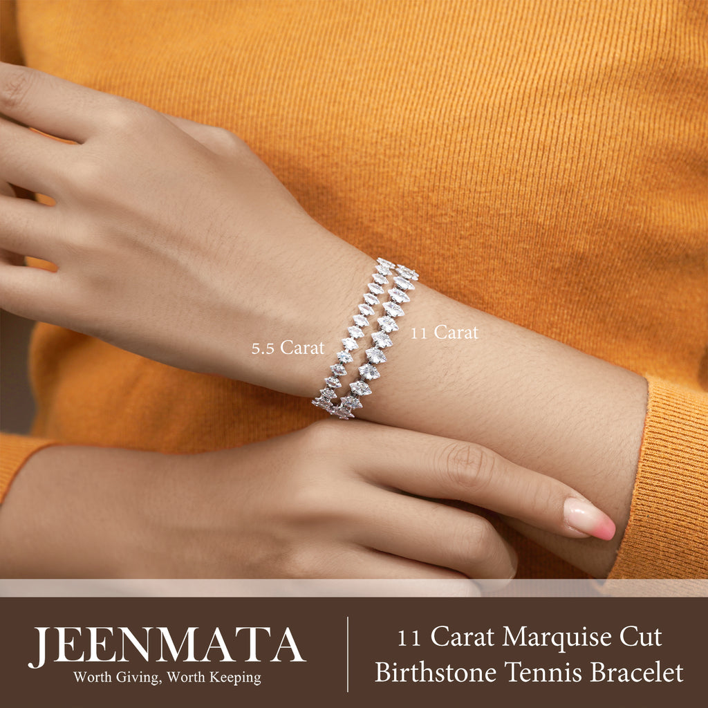 JeenMata 11 TCW January Garnet - Marquise Cut Birthstone Tennis Bracelet for Women in Eternity Design - White Gold Plating, Female, Adult