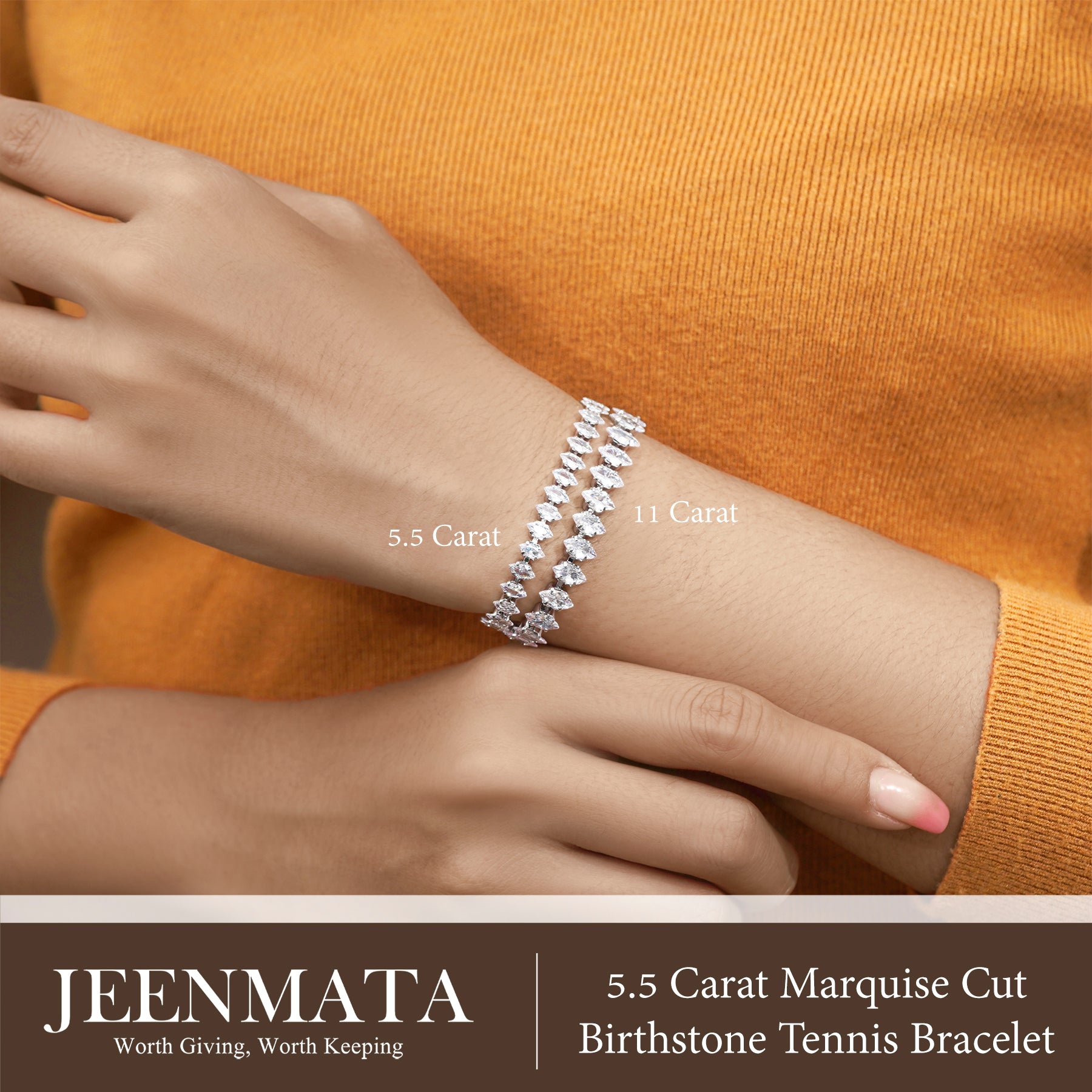 JeenMata 5.5 Carat Black Cubic Zirconia - Marquise Cut Birthstone Tennis Bracelet Eternity Design - White Gold Plating, Female, Adult