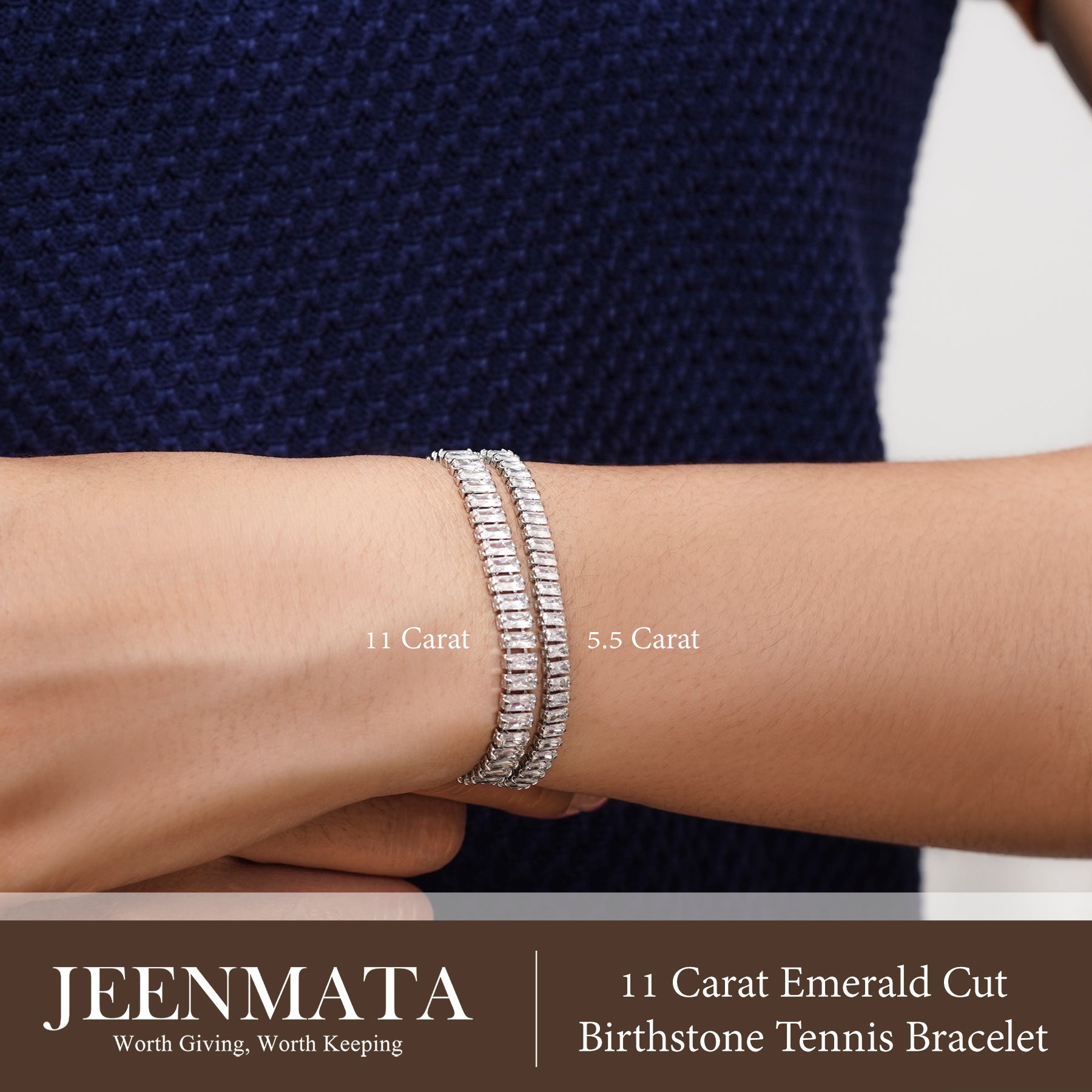 JeenMata 11 TCW June Alexandrite - Emerald Cut Birthstone Tennis Bracelet for Women in Eternity Design - White Gold Plating, Female, Adult
