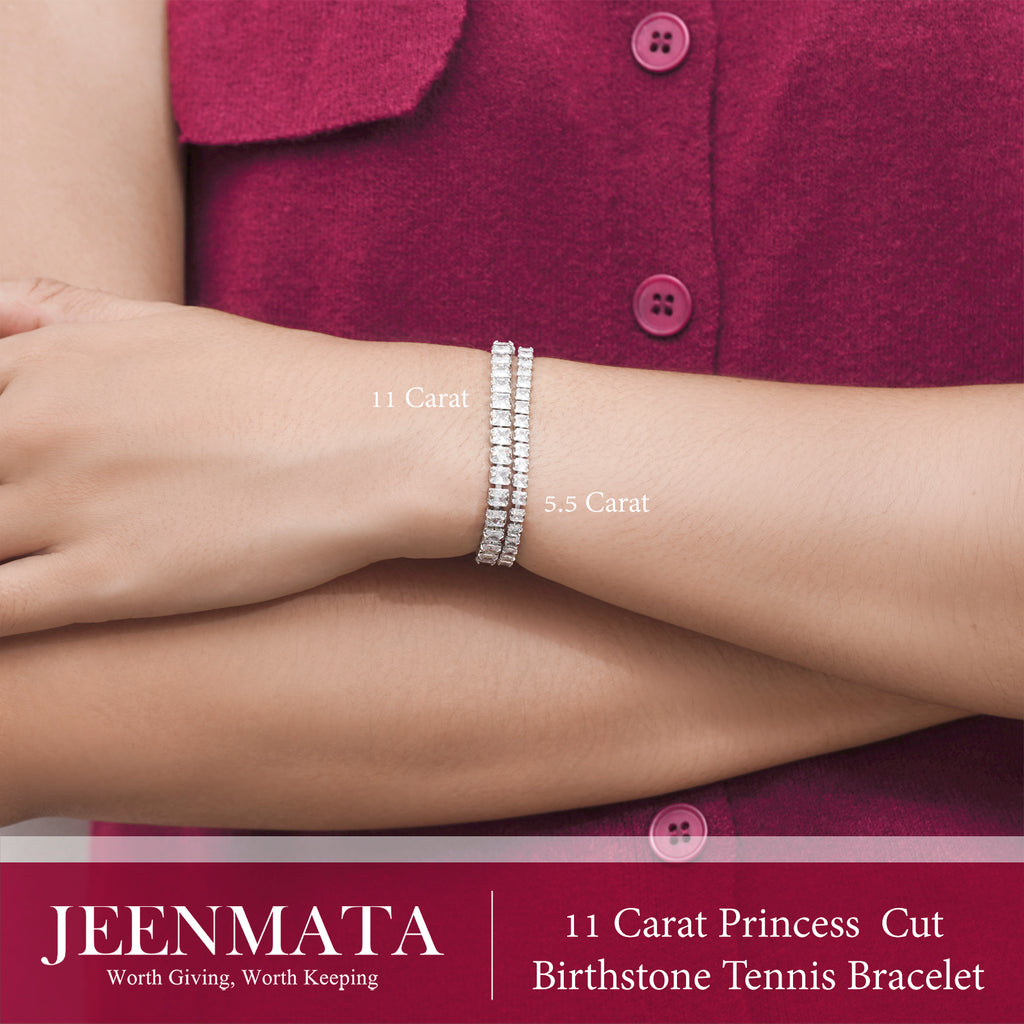 JeenMata 11 Carat February Amethyst - Princess Cut Birthstone Tennis Bracelet for Women Eternity Design - White Gold Plating, Birthday, Anniversary, Valentine's Day Gift