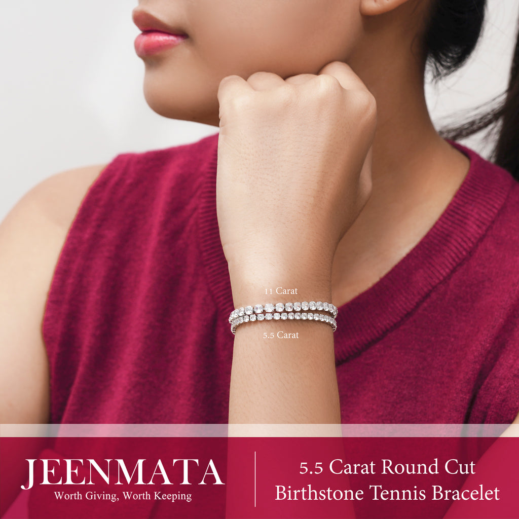 JeenMata 5.5 Carat July Ruby - Round Cut Birthstone Tennis Bracelet Eternity Design - White Gold Plating, Female, Adult